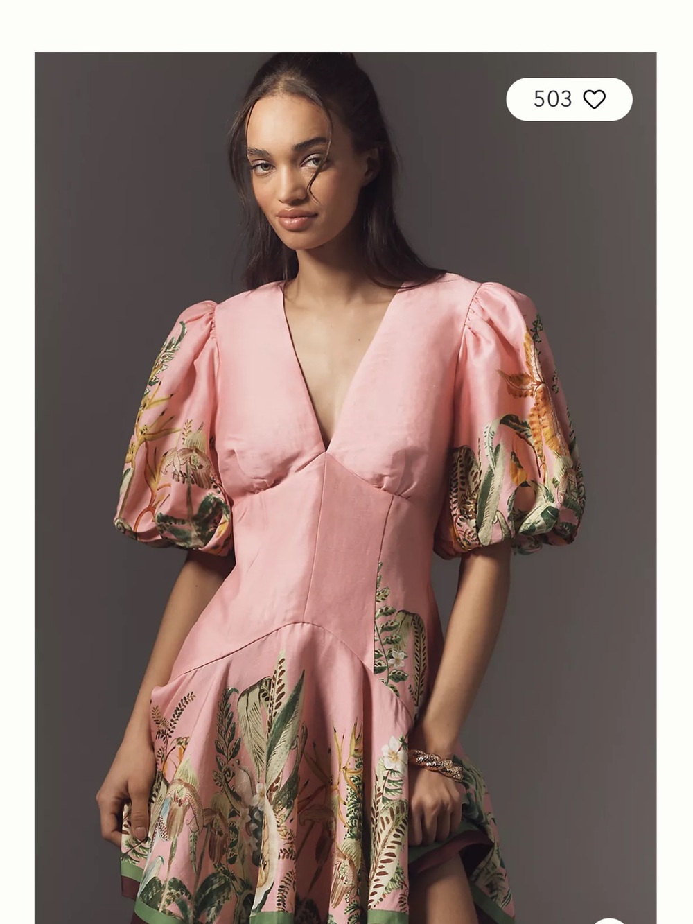 Anthropology Alemais Pink Puff-Sleeve V-Neck flared mini dress